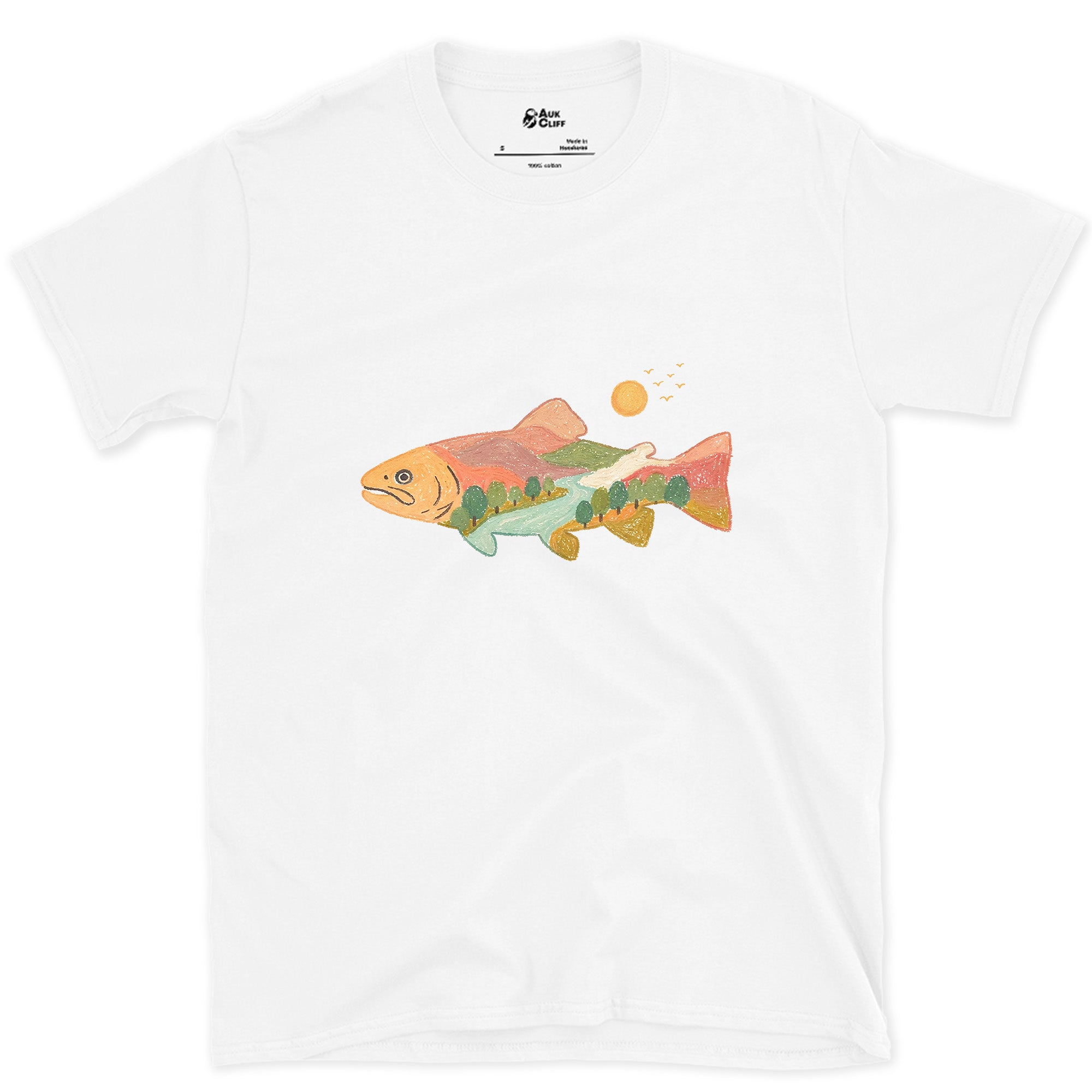 A Whole Country Inside a Trout design on a White Gildan Softstyle t-shirt