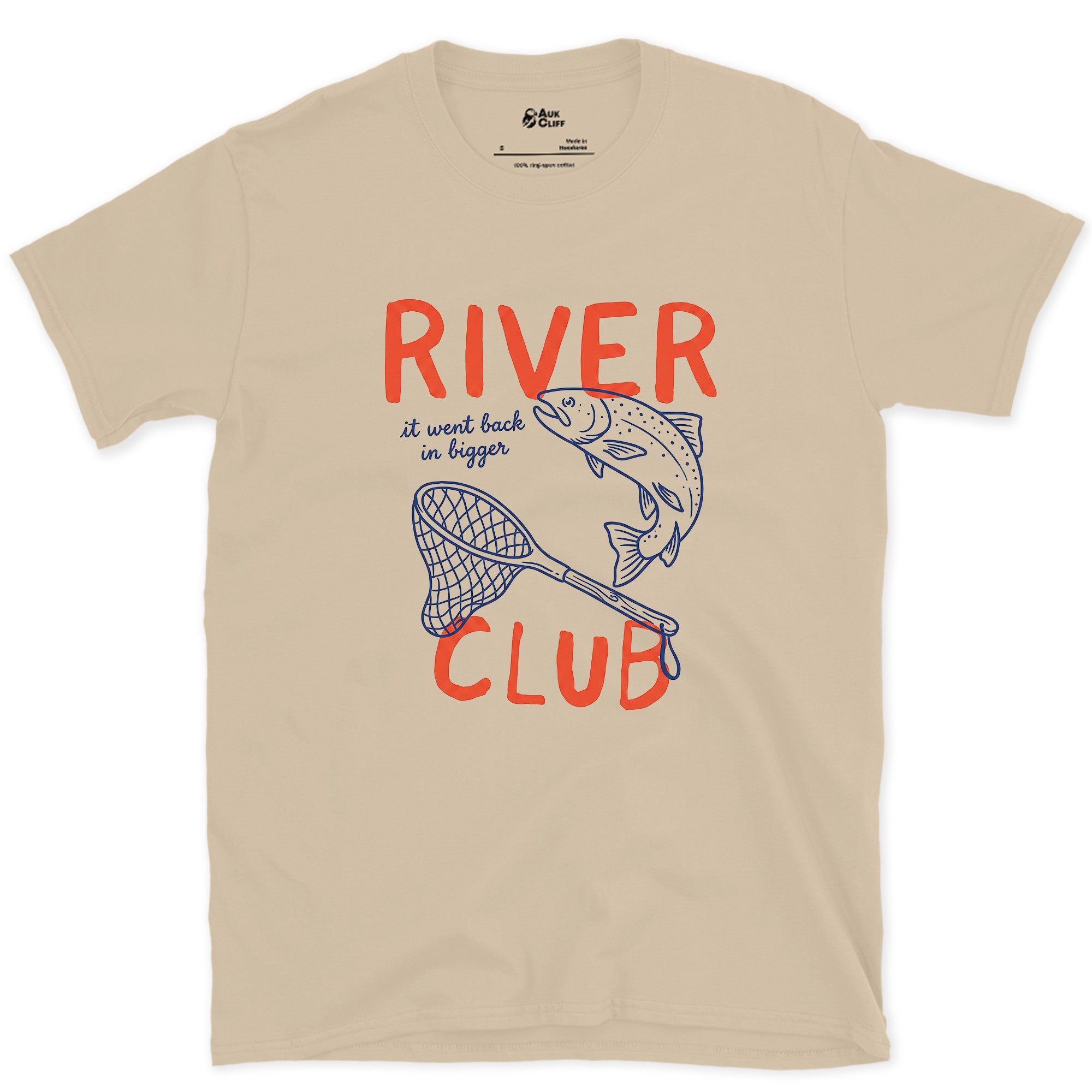 It Went Back in Bigger, River Club design on a Sand Gildan Softstyle t-shirt