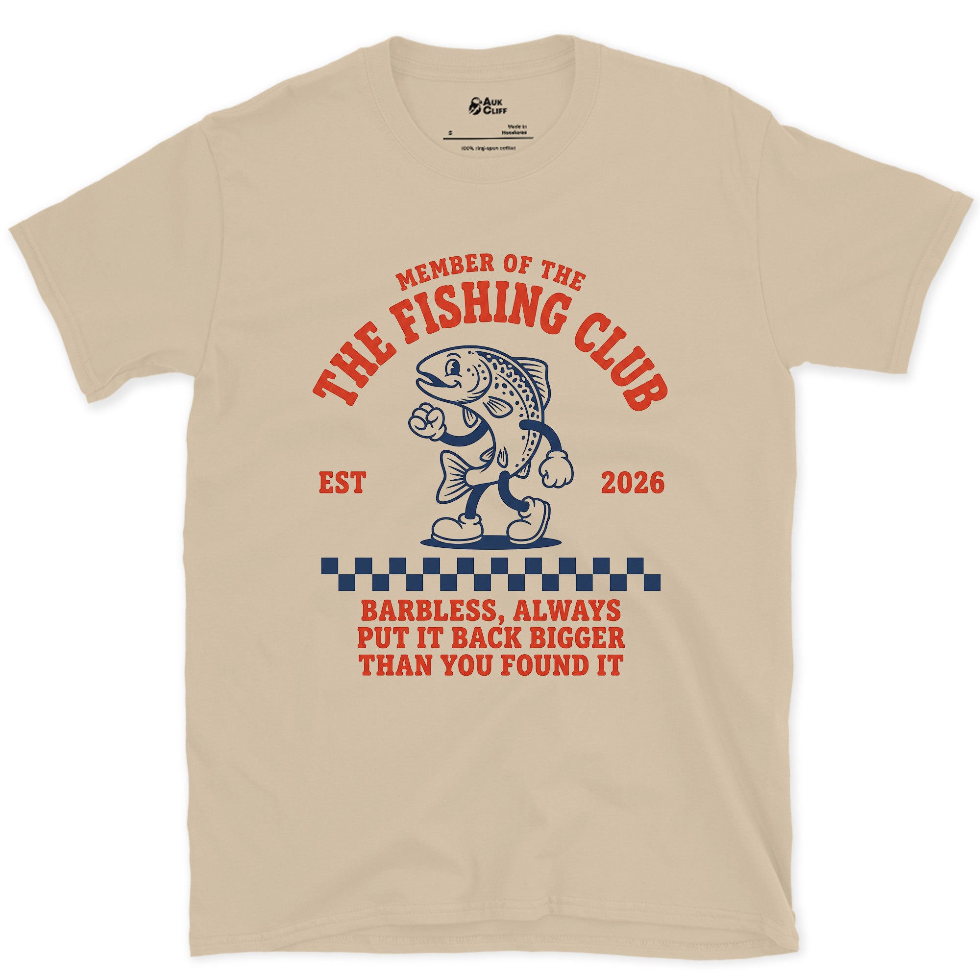 The Fishing Club, Put It Back Bigger Than You Found It design on a Sand Gildan Softstyle t-shirt