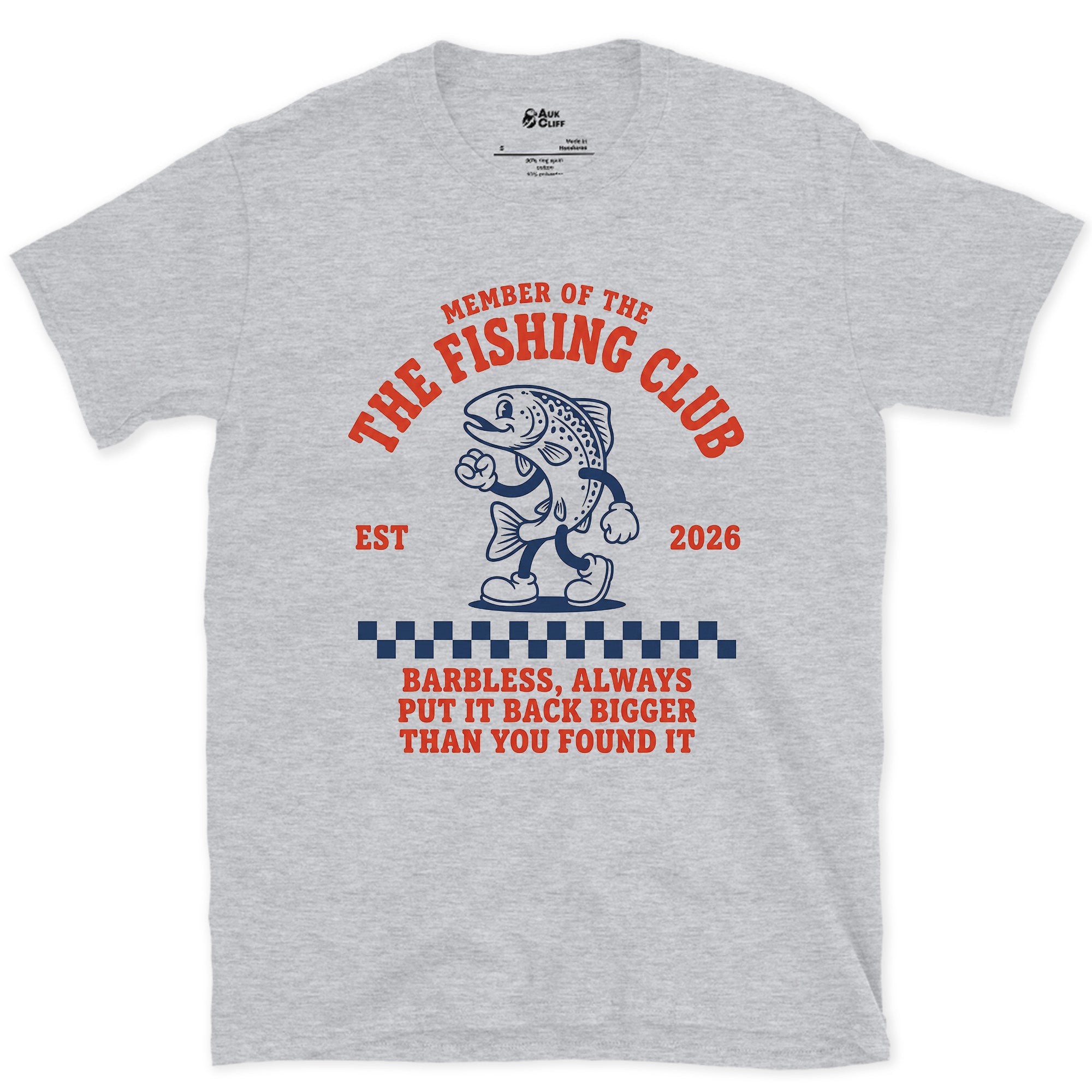 The Fishing Club, Put It Back Bigger Than You Found It design on a Sport Grey Gildan Softstyle t-shirt