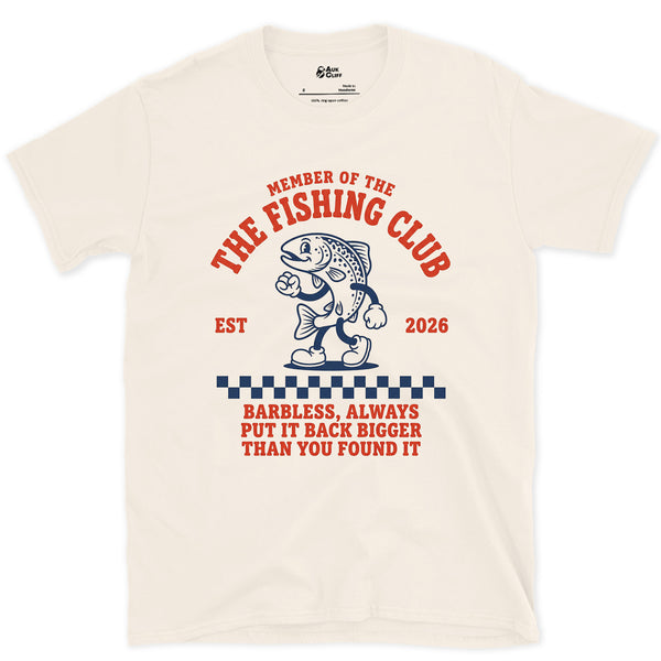 The Fishing Club, Put It Back Bigger Than You Found It design on a Natural Gildan Softstyle t-shirt