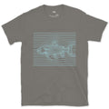 Where the Current Becomes a Trout design on a Charcoal Gildan Softstyle t-shirt
