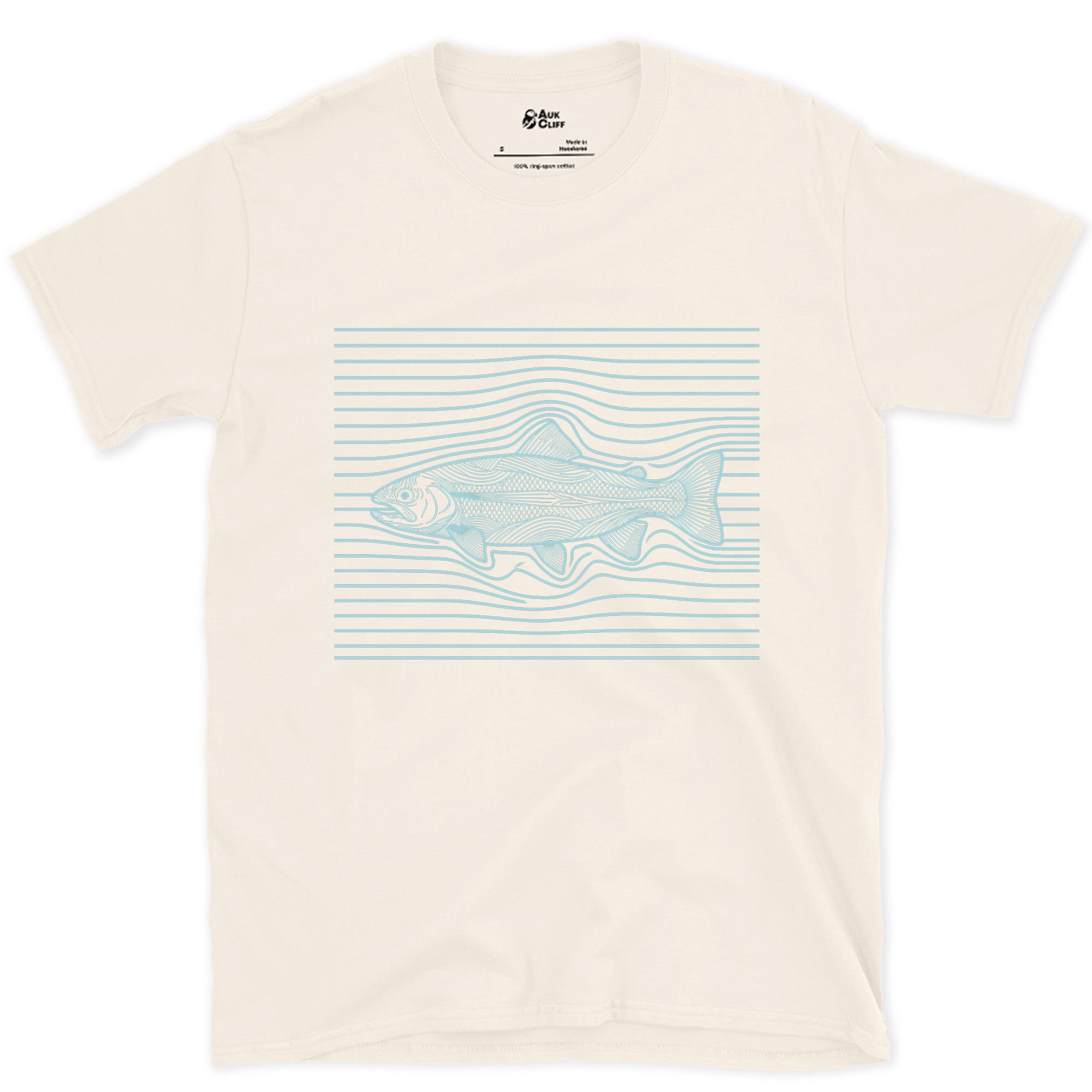 Where the Current Becomes a Trout design on a Natural Gildan Softstyle t-shirt
