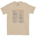 Twelve Trout, Named and Labelled design on a Sand Gildan Softstyle t-shirt