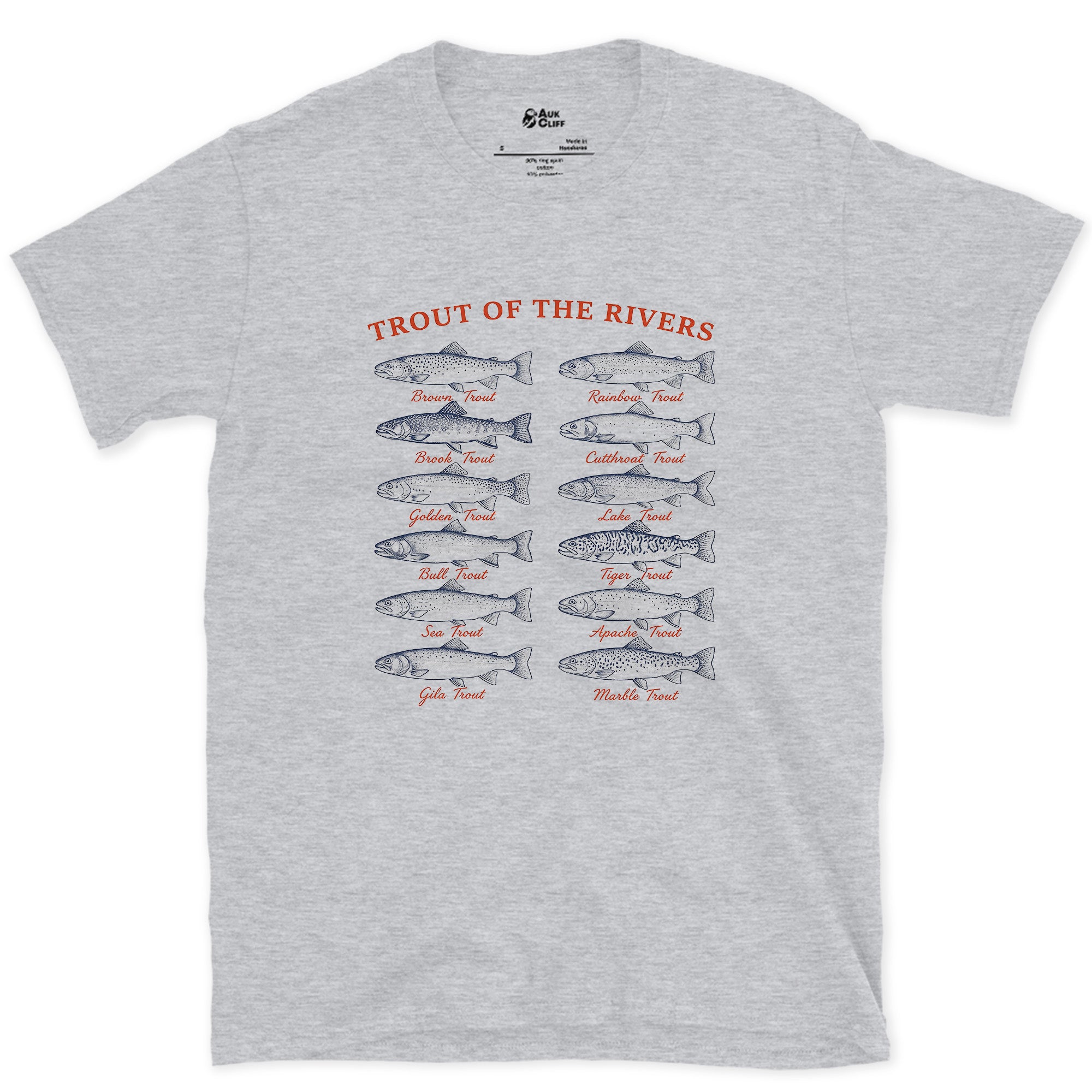 Twelve Trout, Named and Labelled design on a Sport Grey Gildan Softstyle t-shirt