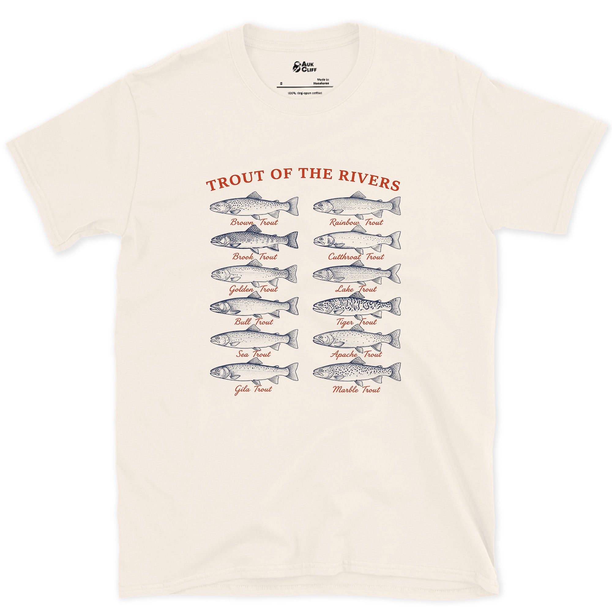 Twelve Trout, Named and Labelled design on a Natural Gildan Softstyle t-shirt