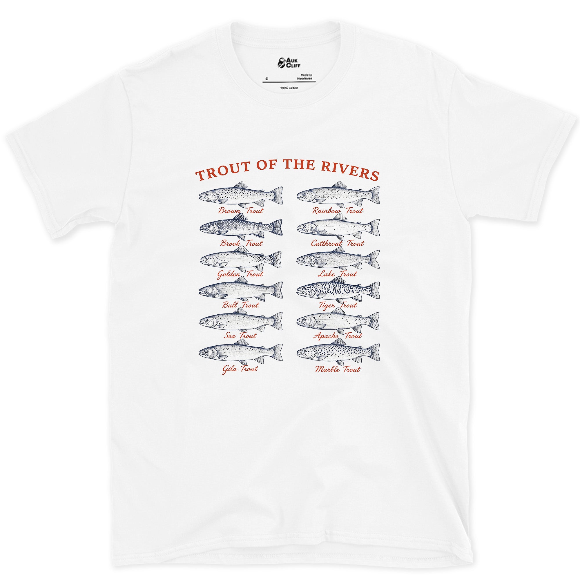 Twelve Trout, Named and Labelled design on a White Gildan Softstyle t-shirt