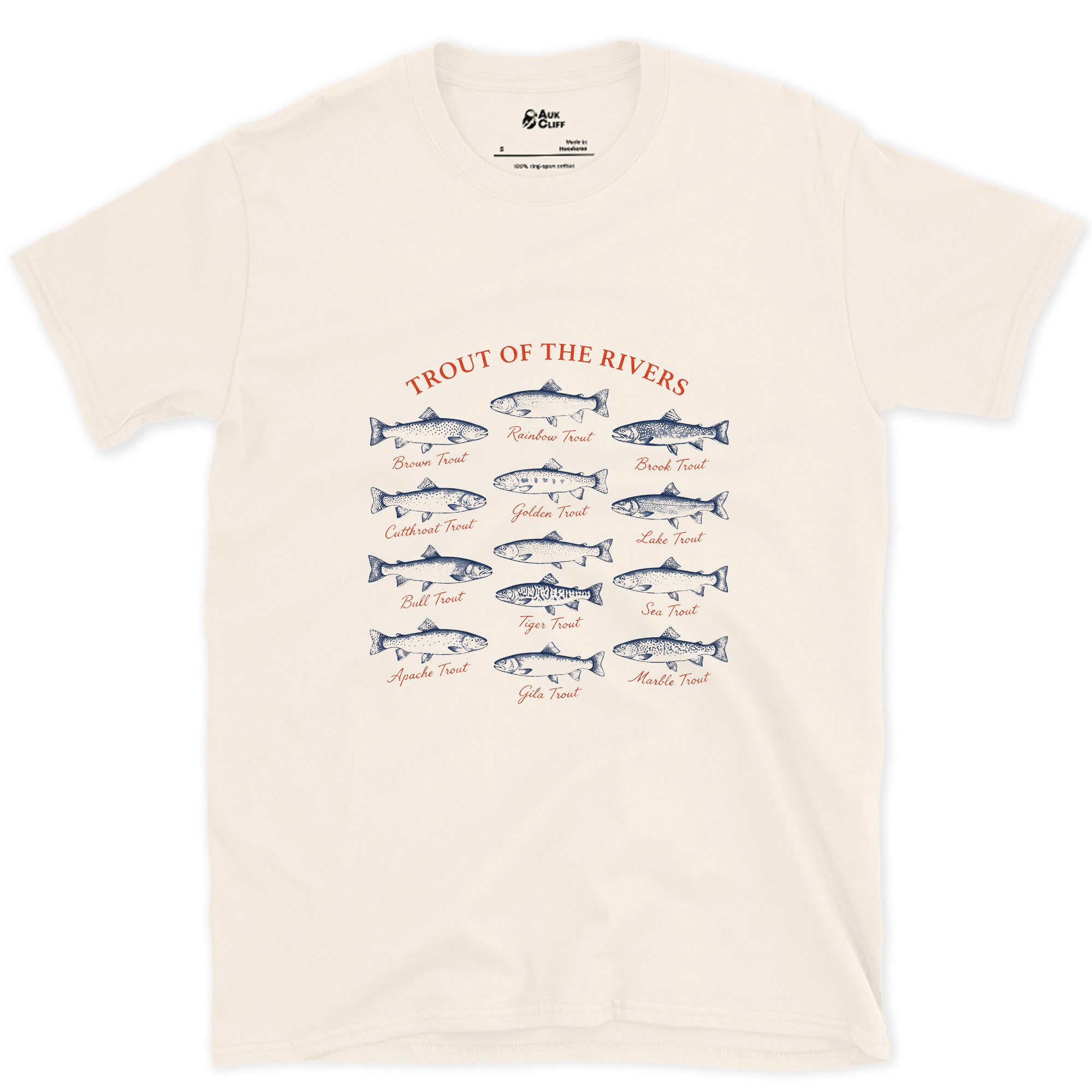 Trout of the Rivers, Field Guide Plate design on a Natural Gildan Softstyle t-shirt