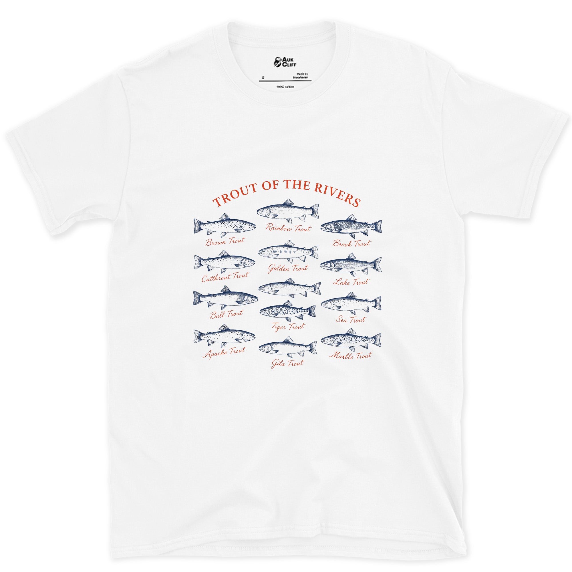 Trout of the Rivers, Field Guide Plate design on a White Gildan Softstyle t-shirt