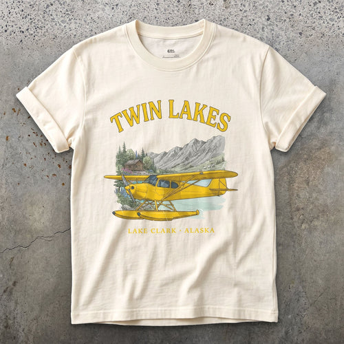 Twin Lakes Bush Plane design on a Natural Gildan Softstyle t-shirt