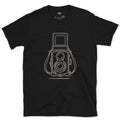 Down Into It, Never Through It, Twin Lens design on a Black Gildan Softstyle t-shirt