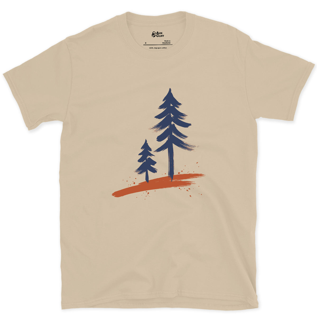Two Pines, One Older design on a Sand Gildan Softstyle t-shirt
