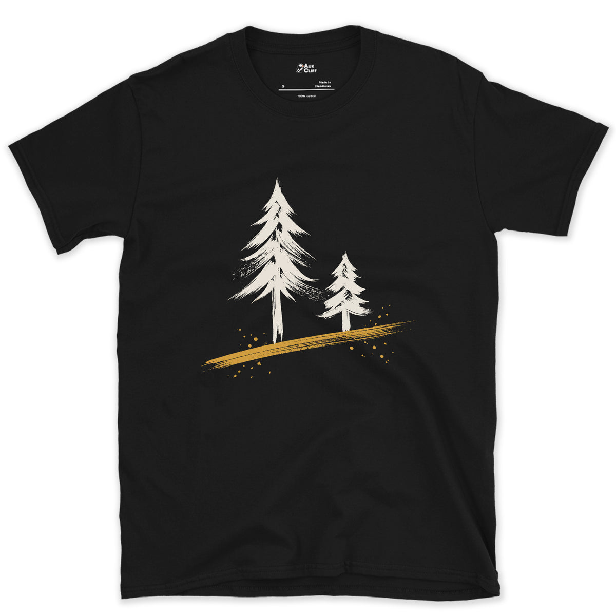 Two Pines, One Older design on a Black Gildan Softstyle t-shirt