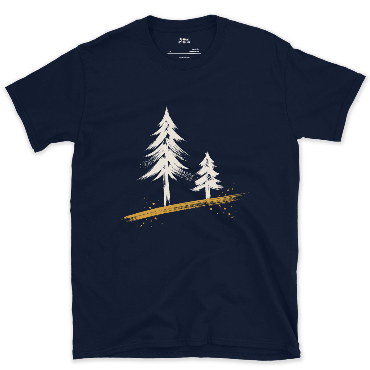 Two Pines, One Older design on a Navy Gildan Softstyle t-shirt
