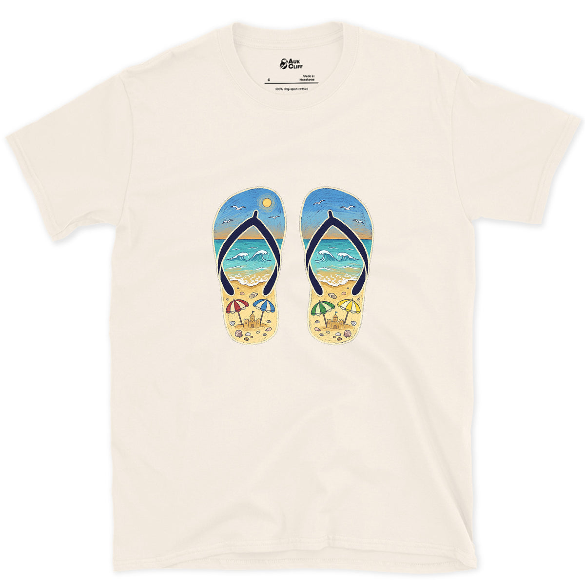 Two Soles, One Whole Beach design on a Natural Gildan Softstyle t-shirt