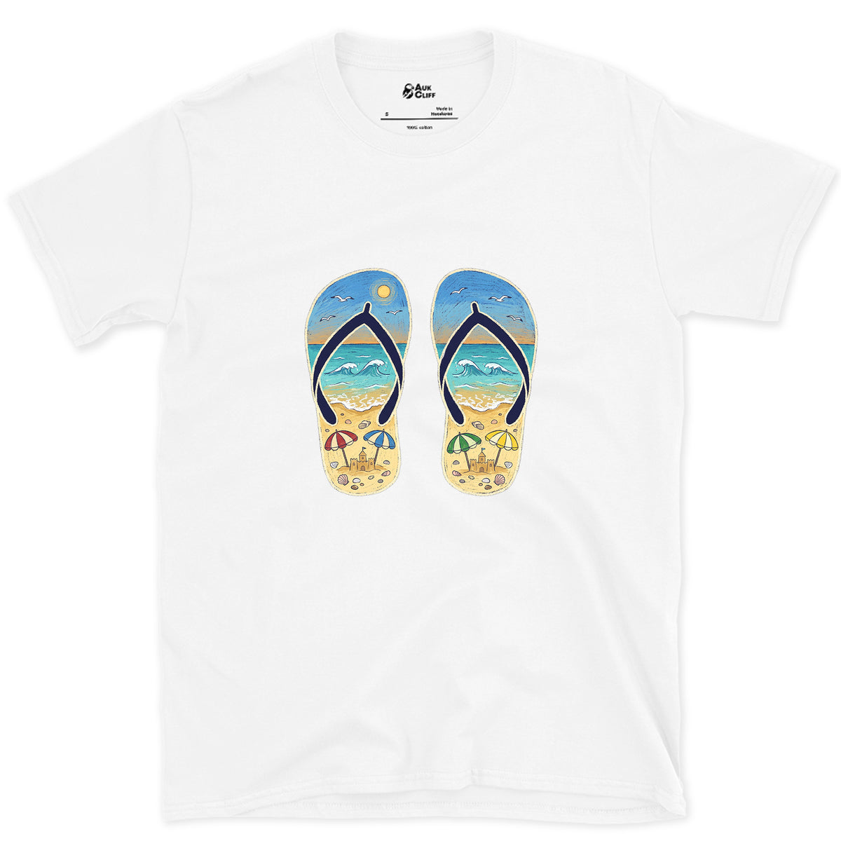 Two Soles, One Whole Beach design on a White Gildan Softstyle t-shirt