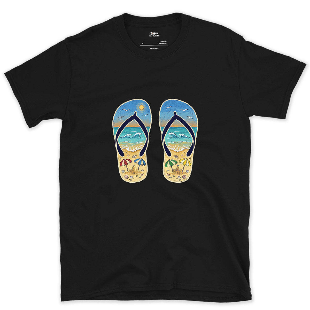 Two Soles, One Whole Beach design on a Black Gildan Softstyle t-shirt