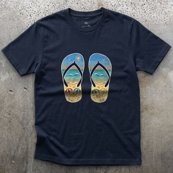 Two Soles, One Whole Beach design on a Navy Gildan Softstyle t-shirt