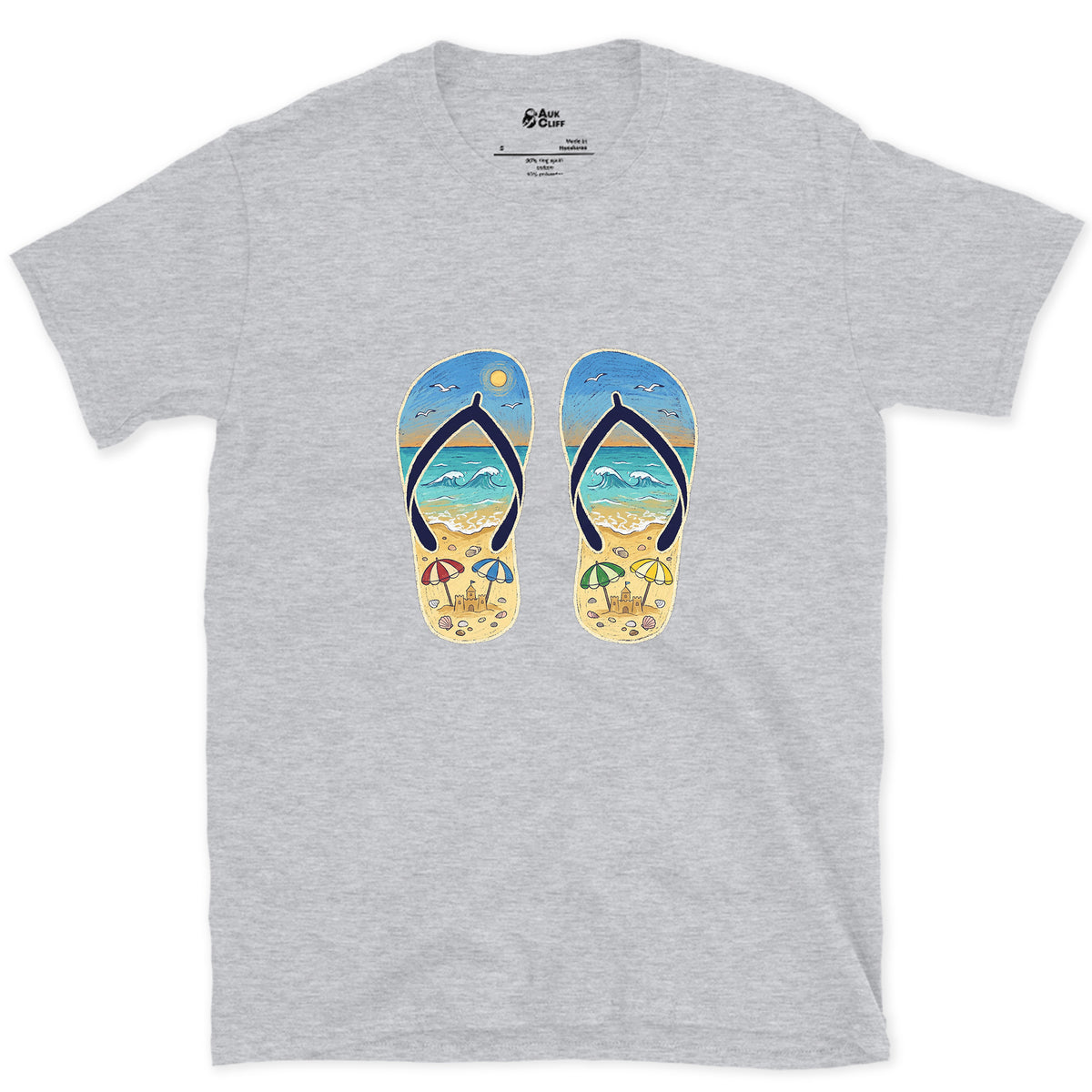 Two Soles, One Whole Beach design on a Sport Grey Gildan Softstyle t-shirt