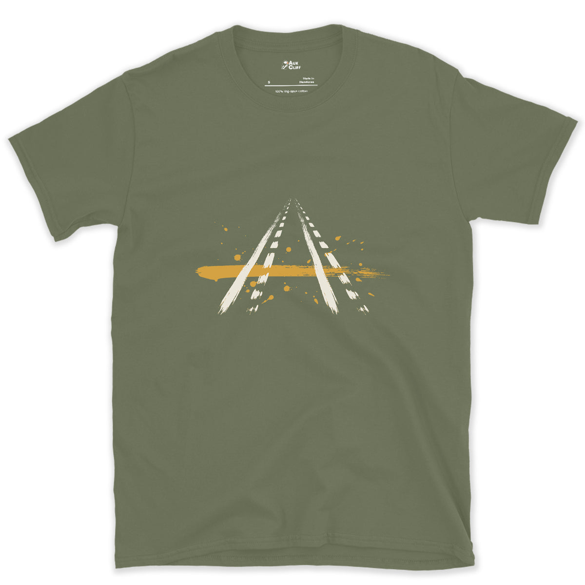 Two Tracks, No Vehicle design on a Military Green Gildan Softstyle t-shirt