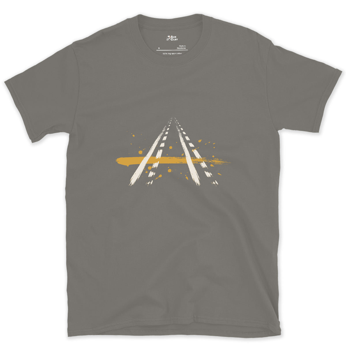 Two Tracks, No Vehicle design on a Charcoal Gildan Softstyle t-shirt
