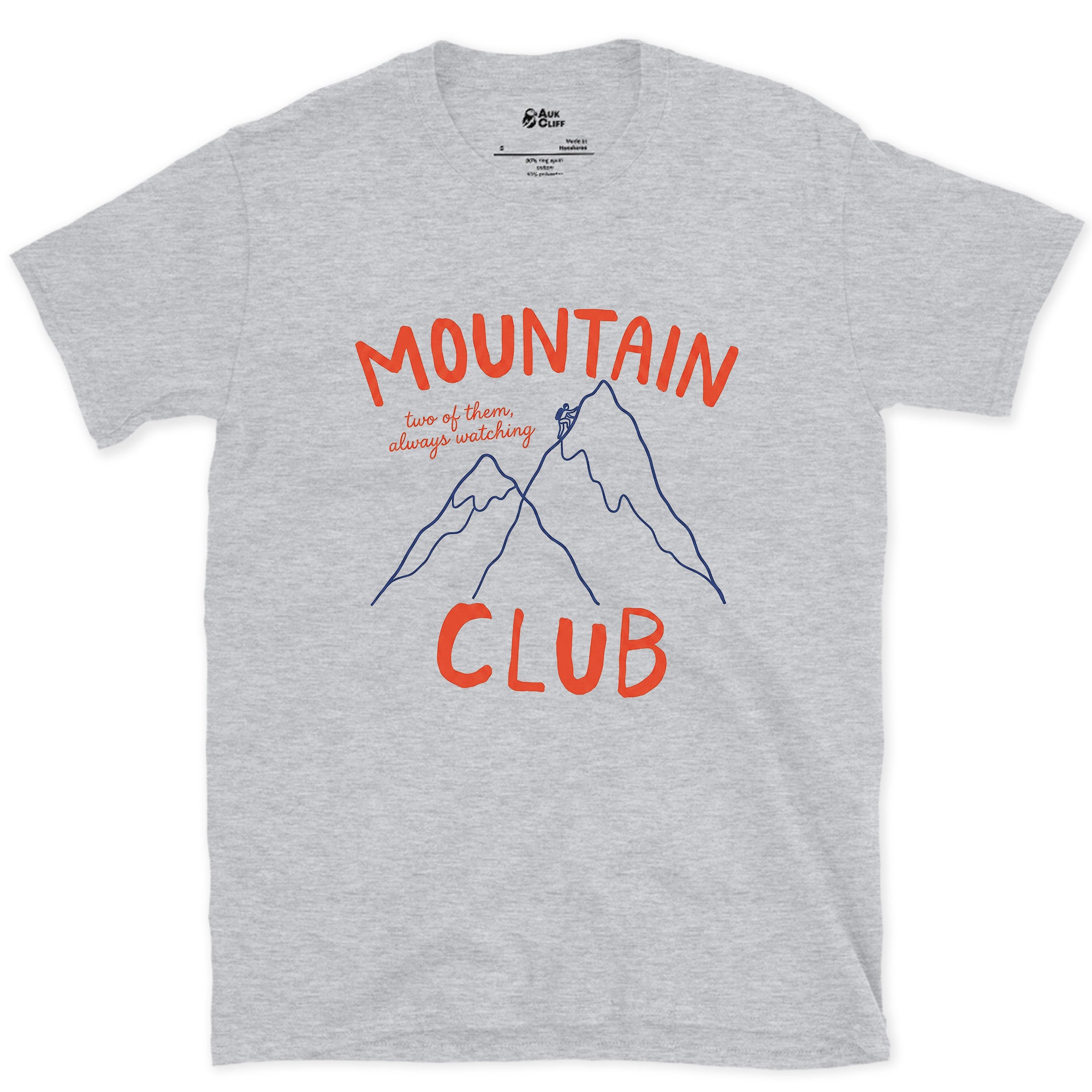 Two of Them Always Watching, Crossed Peaks design on a Sport Grey Gildan Softstyle t-shirt