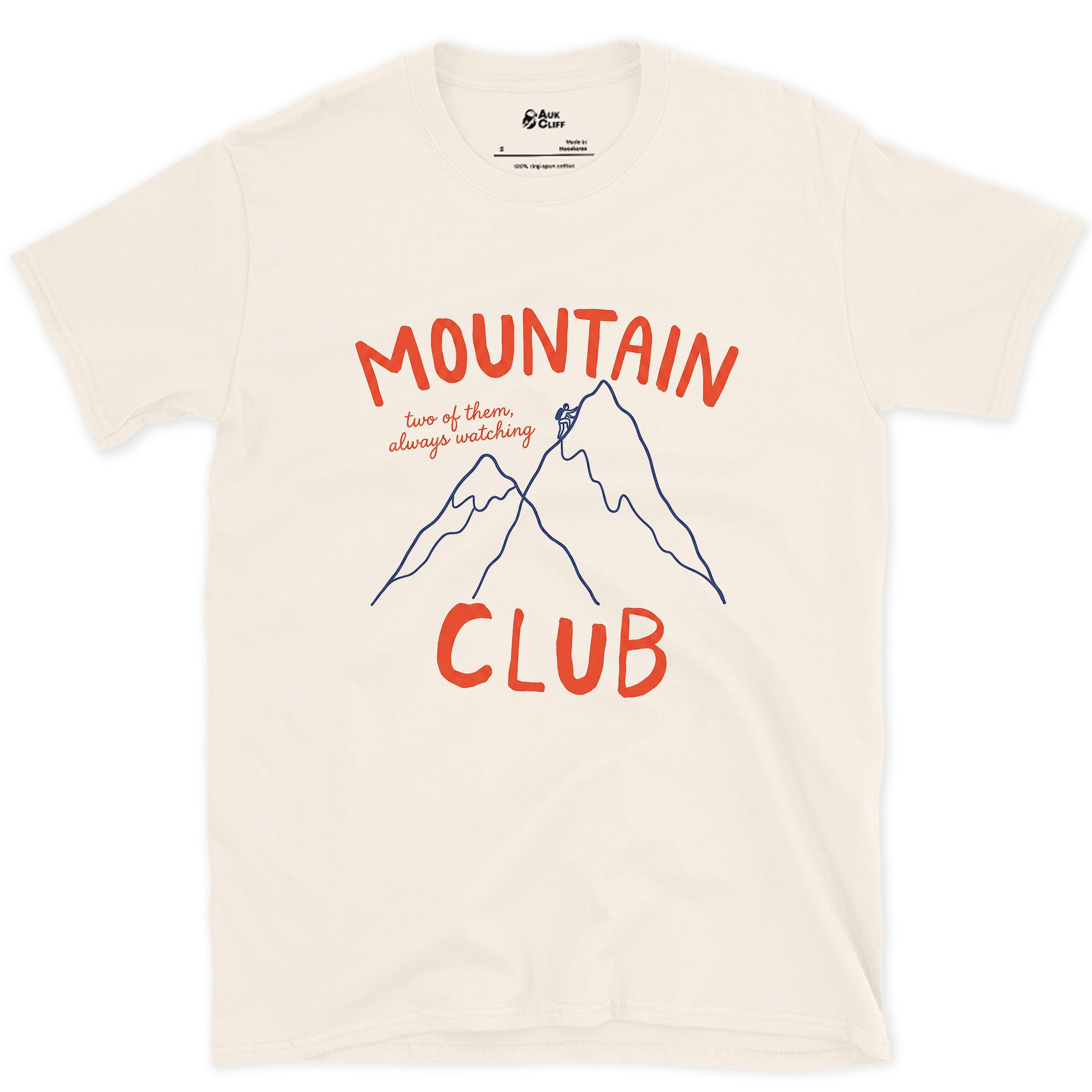 Two of Them Always Watching, Crossed Peaks design on a Natural Gildan Softstyle t-shirt