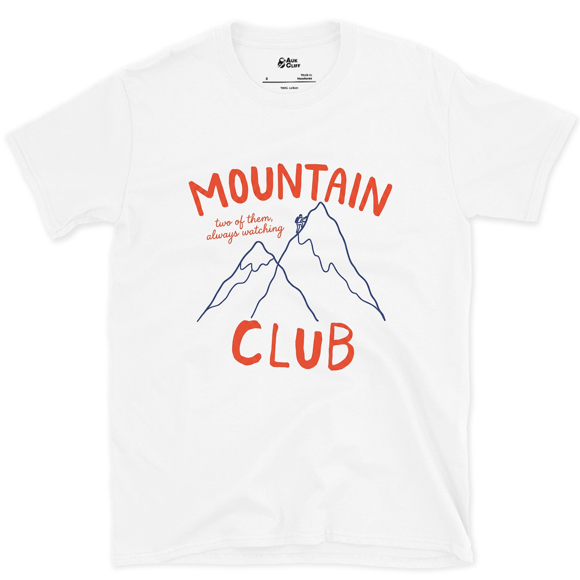 Two of Them Always Watching, Crossed Peaks design on a White Gildan Softstyle t-shirt