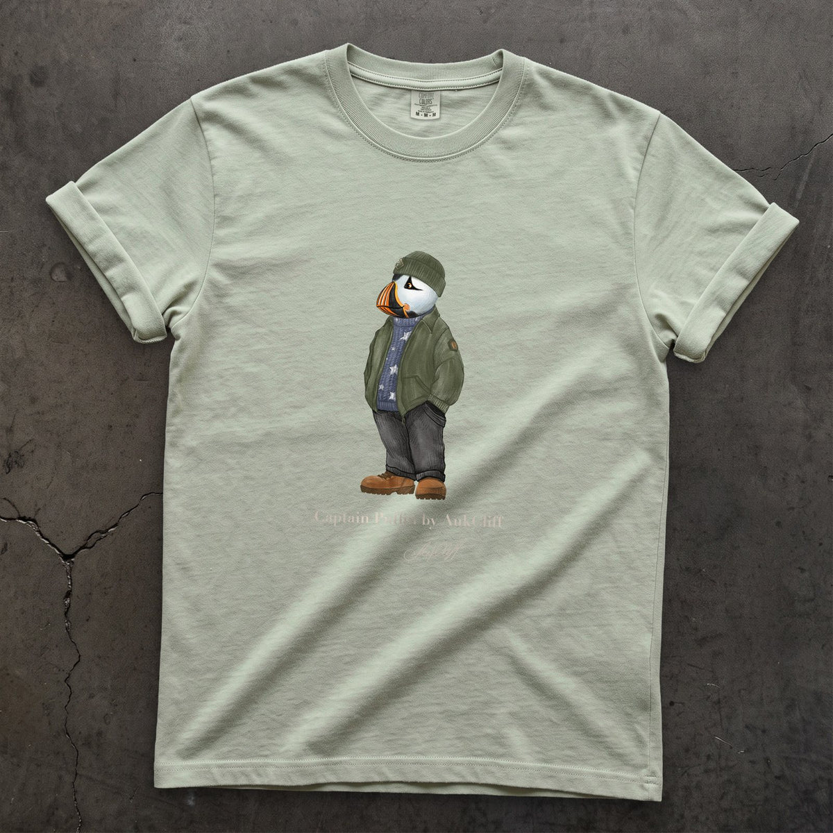 Captain Puffin American Trailkeeper on a Bay Comfort Colors t-shirt