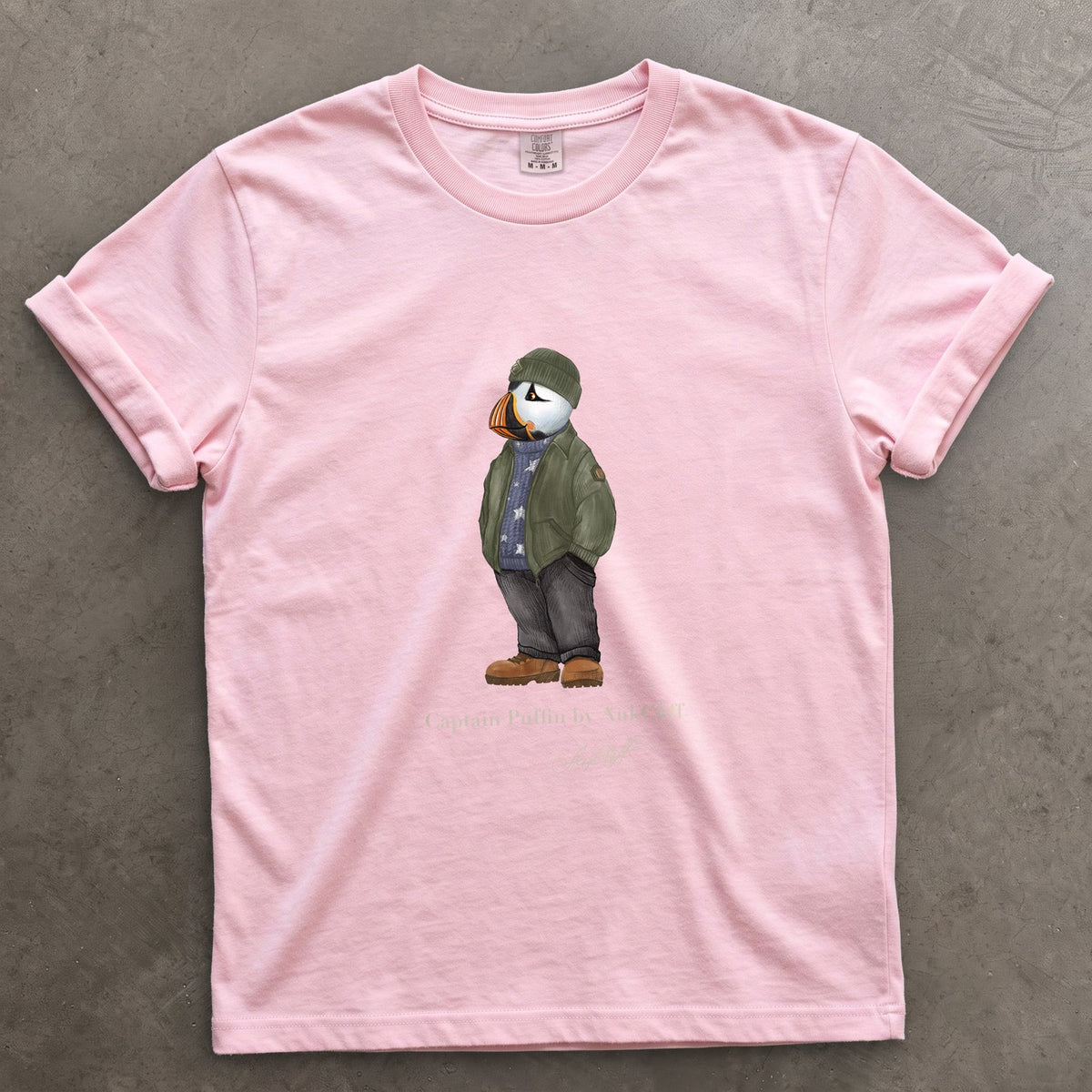 Captain Puffin American Trailkeeper on a Blossom Comfort Colors t-shirt