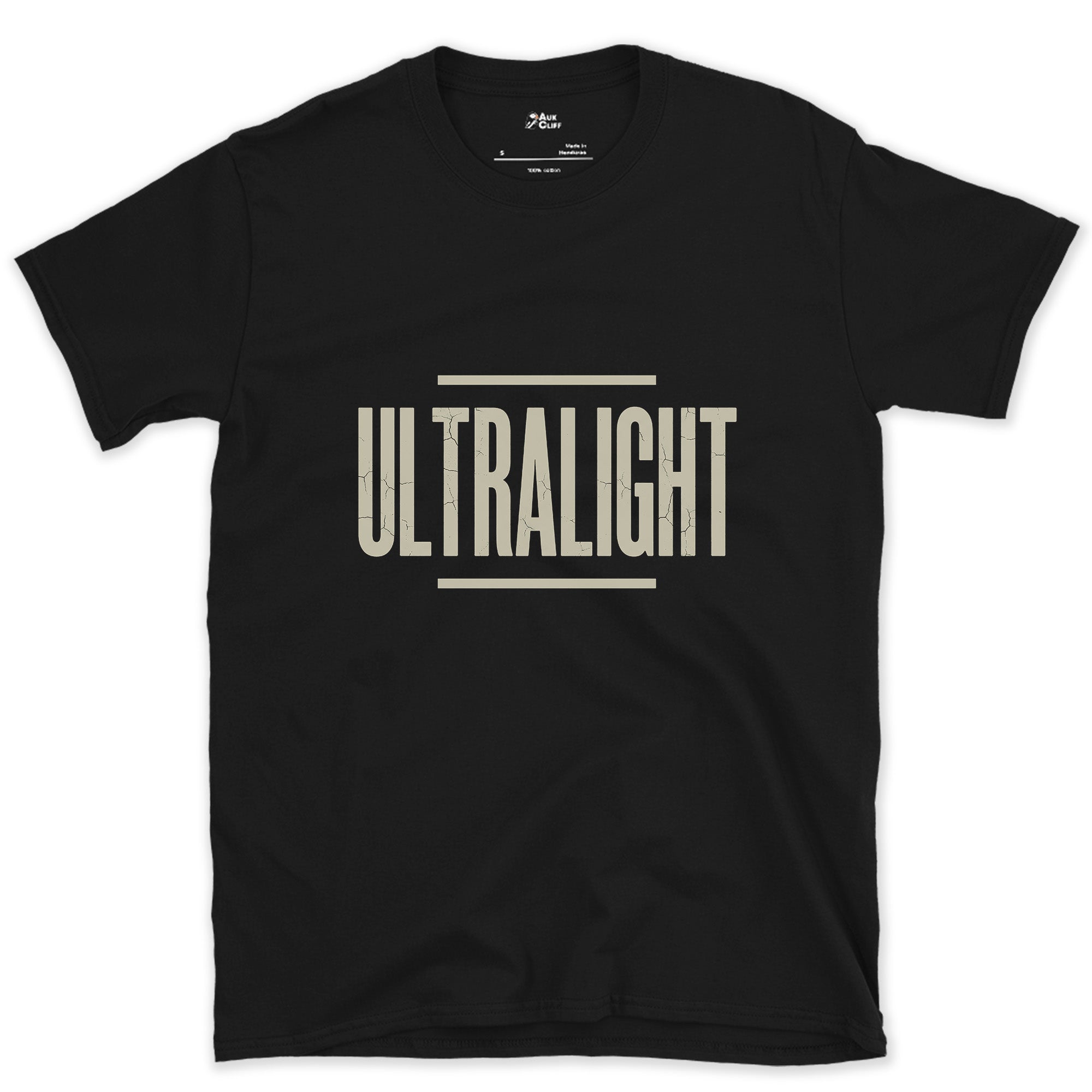 Ultralight, Cut Down to the Smallest Pack design on a Black Gildan Softstyle t-shirt