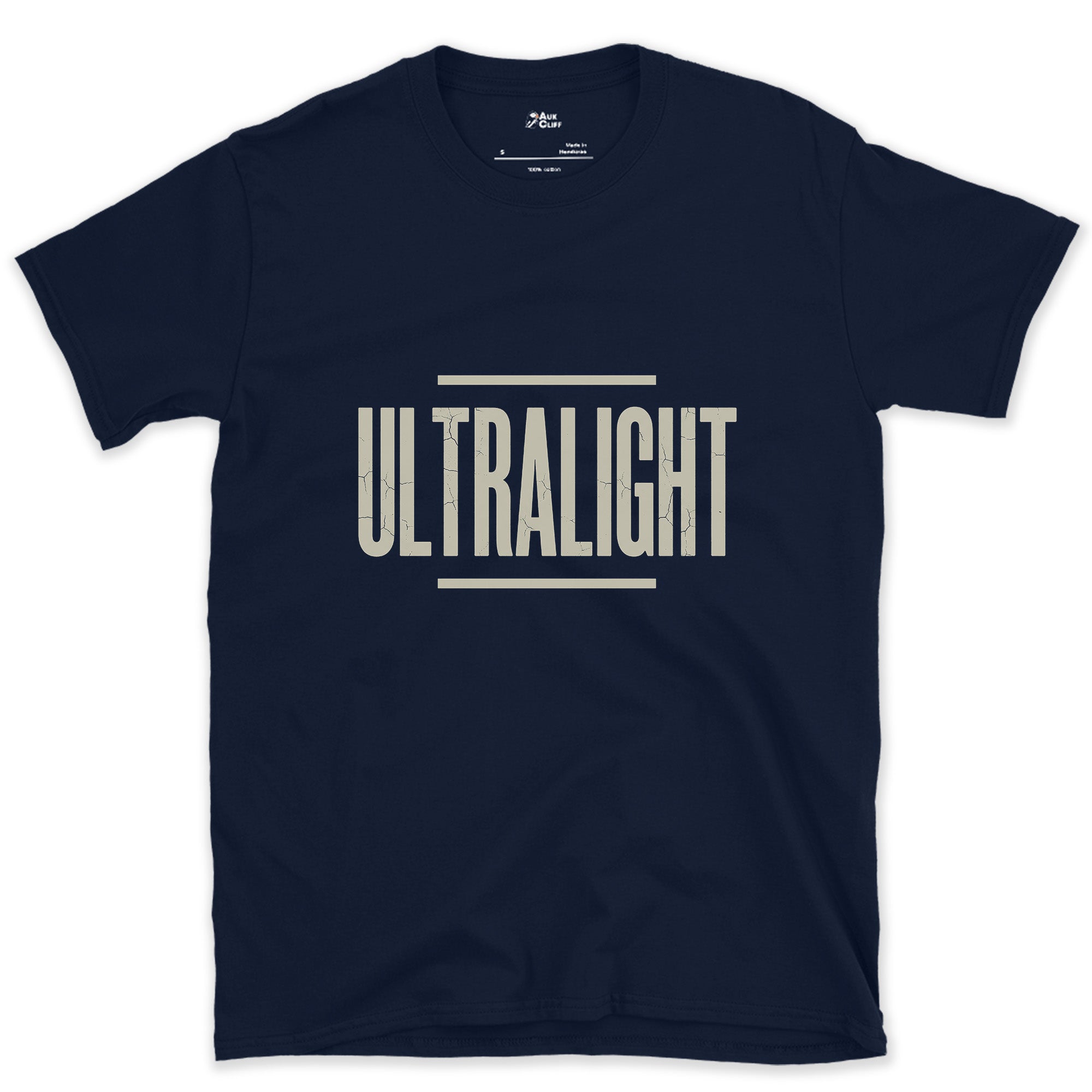 Ultralight, Cut Down to the Smallest Pack design on a Navy Gildan Softstyle t-shirt