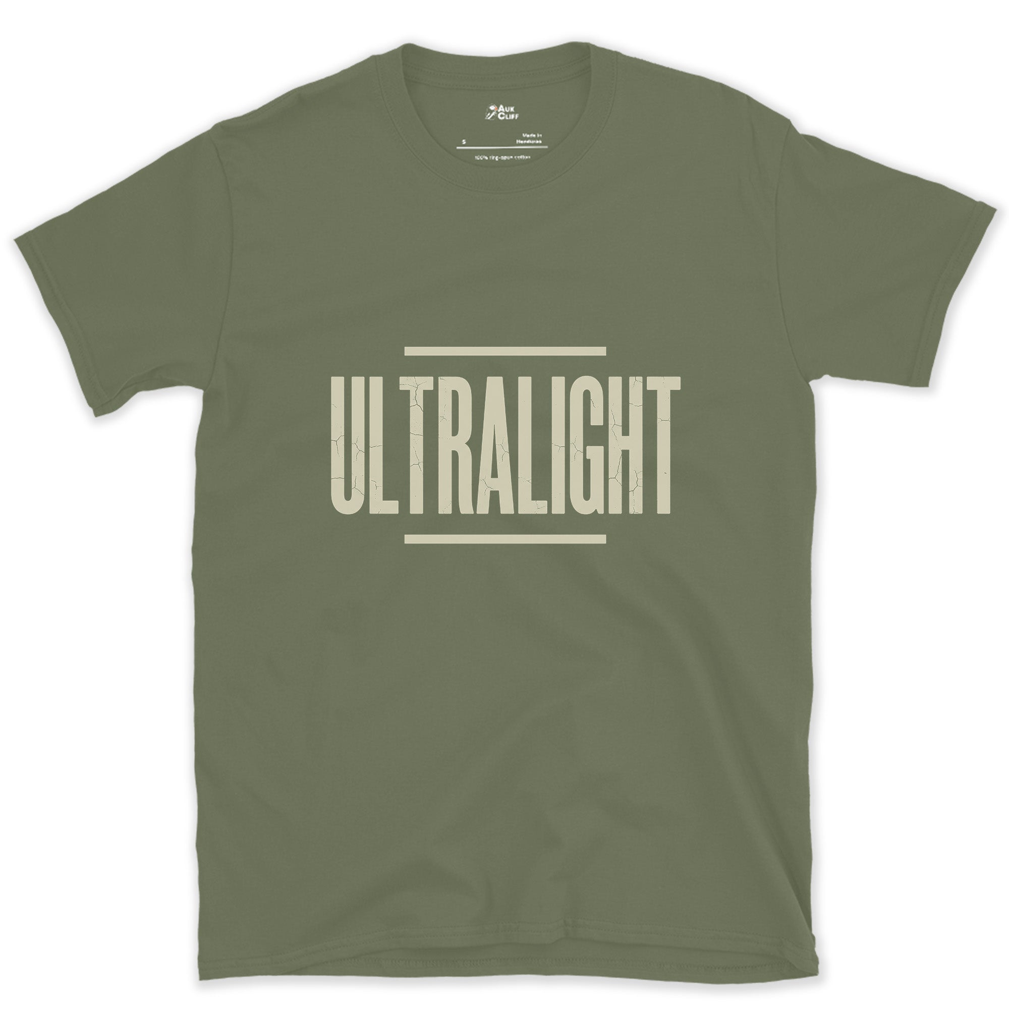 Ultralight, Cut Down to the Smallest Pack design on a Military Green Gildan Softstyle t-shirt