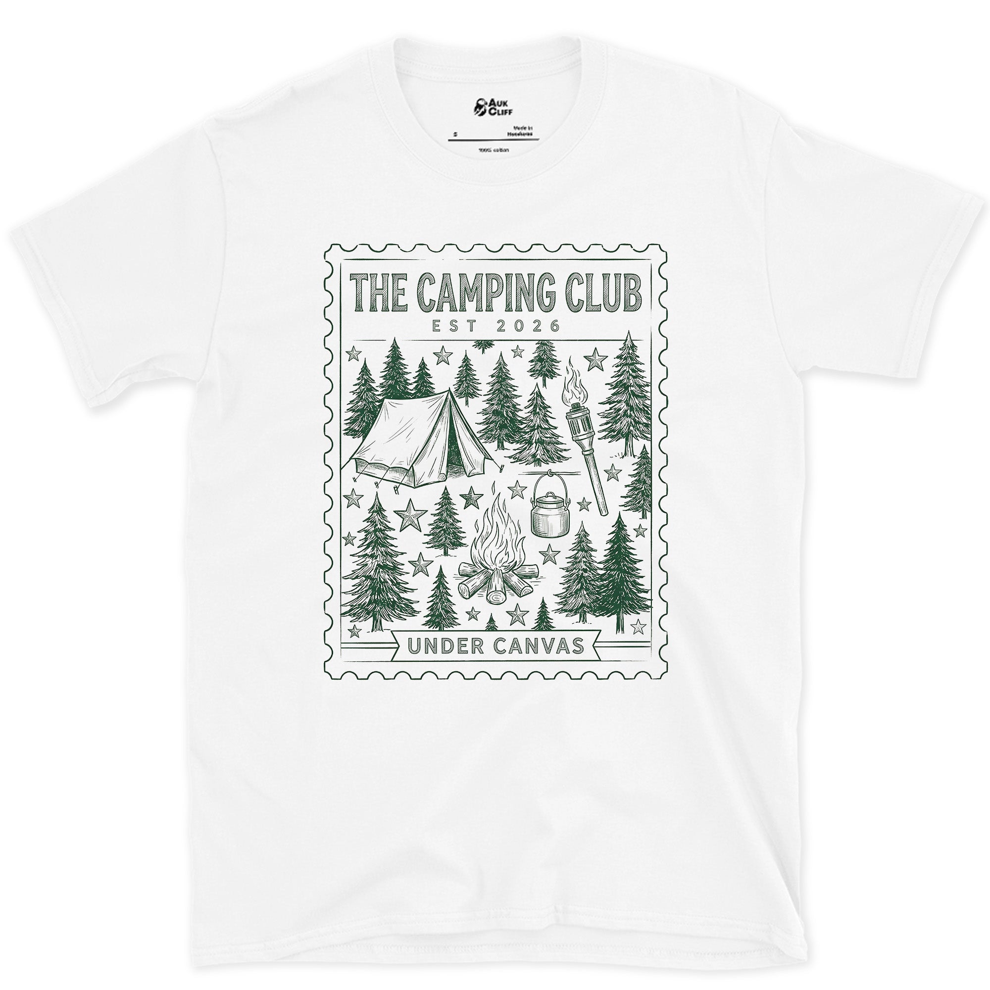 Under Canvas, Lantern and Tent design on a White Gildan Softstyle t-shirt