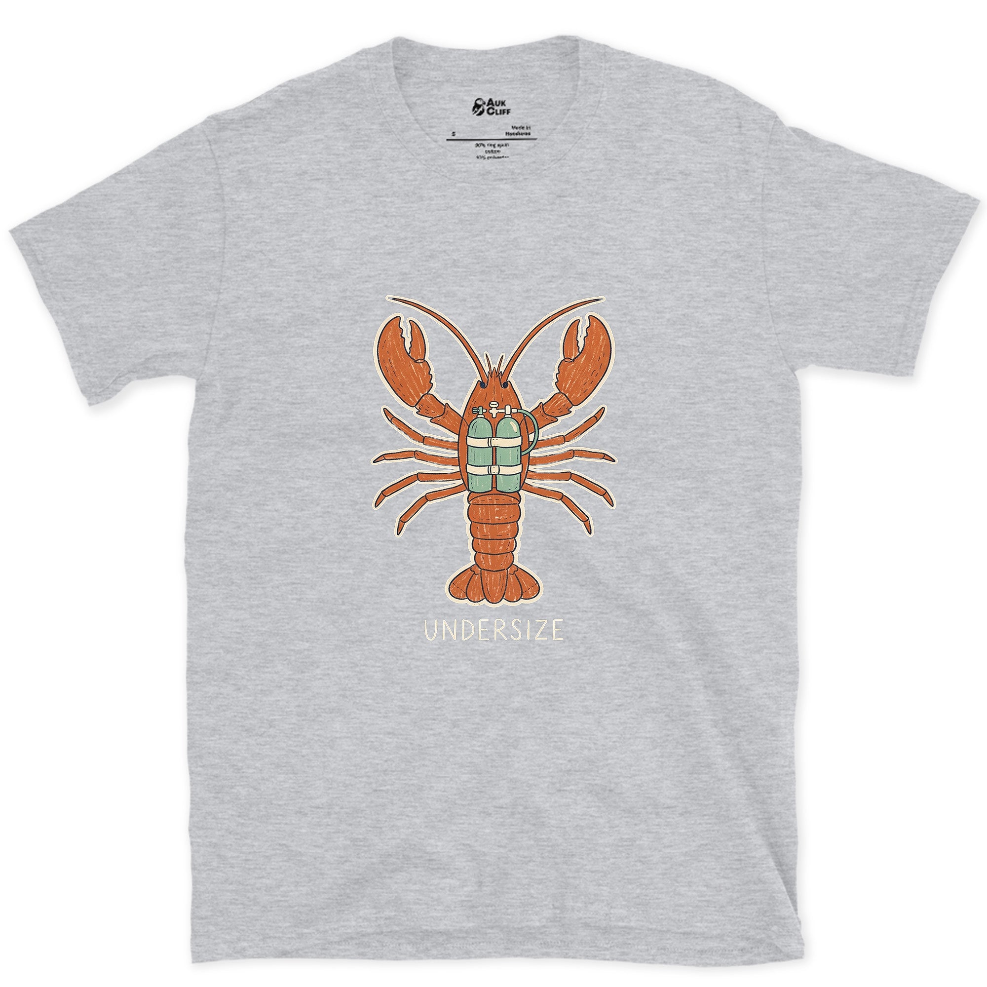 Undersize Lobster in Scuba Gear design on a Sport Grey Gildan Softstyle t-shirt