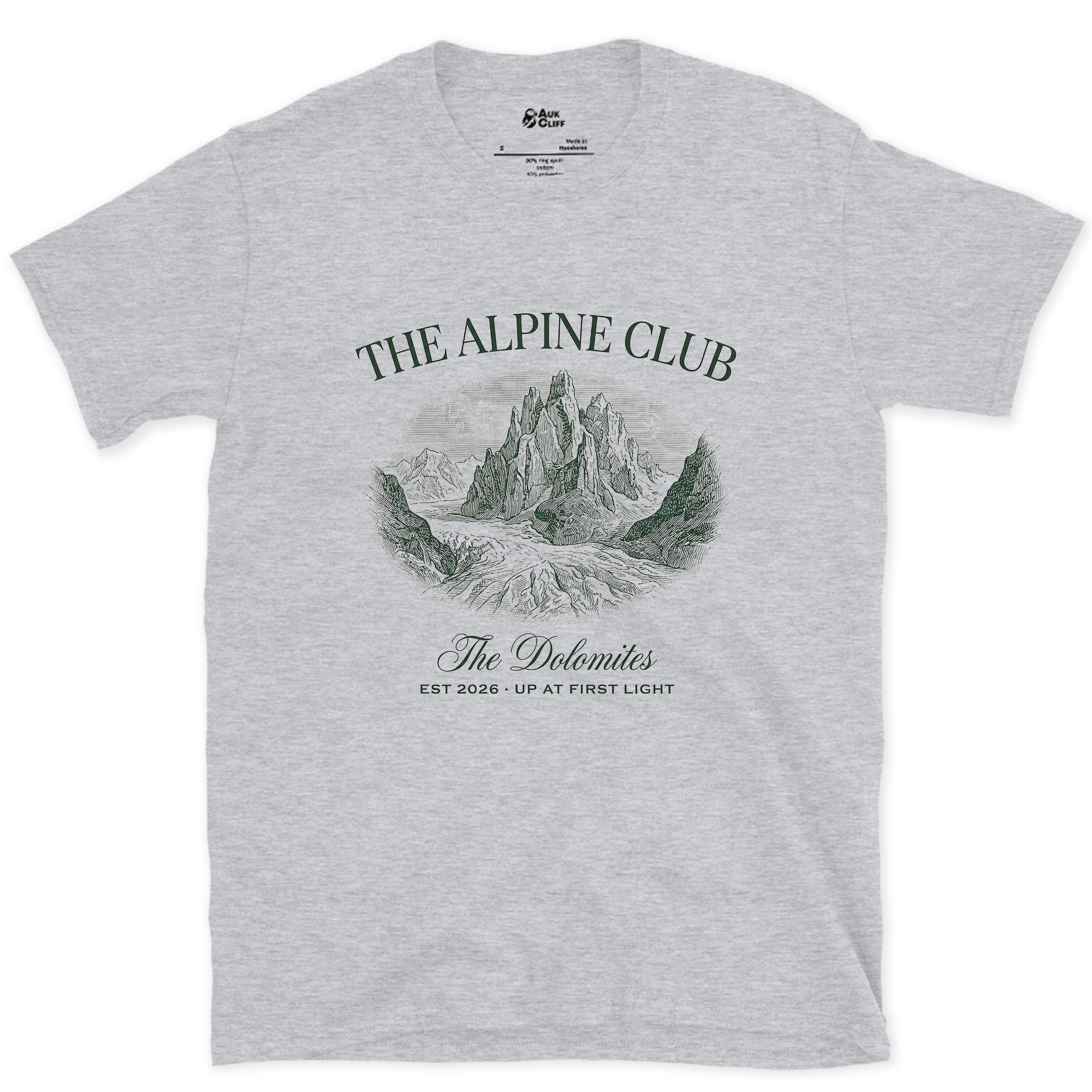 First Light Over the Dolomites design on a Sport Grey Gildan Softstyle t-shirt