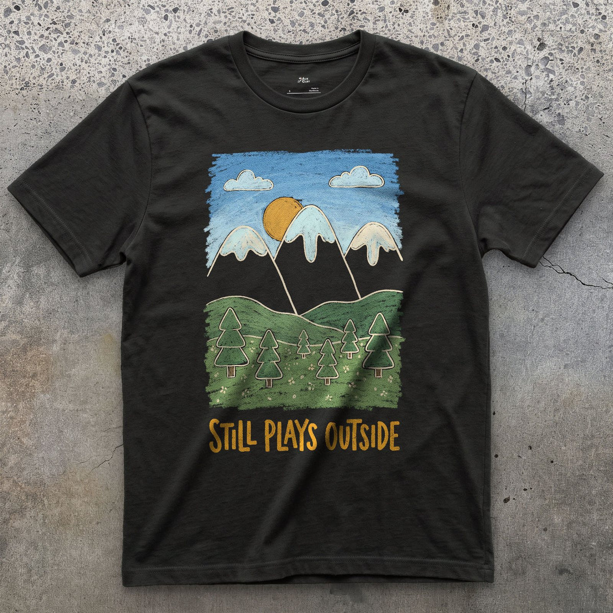 Better Walked Than Driven Past, Mountain Valley design on a Black Gildan Softstyle t-shirt