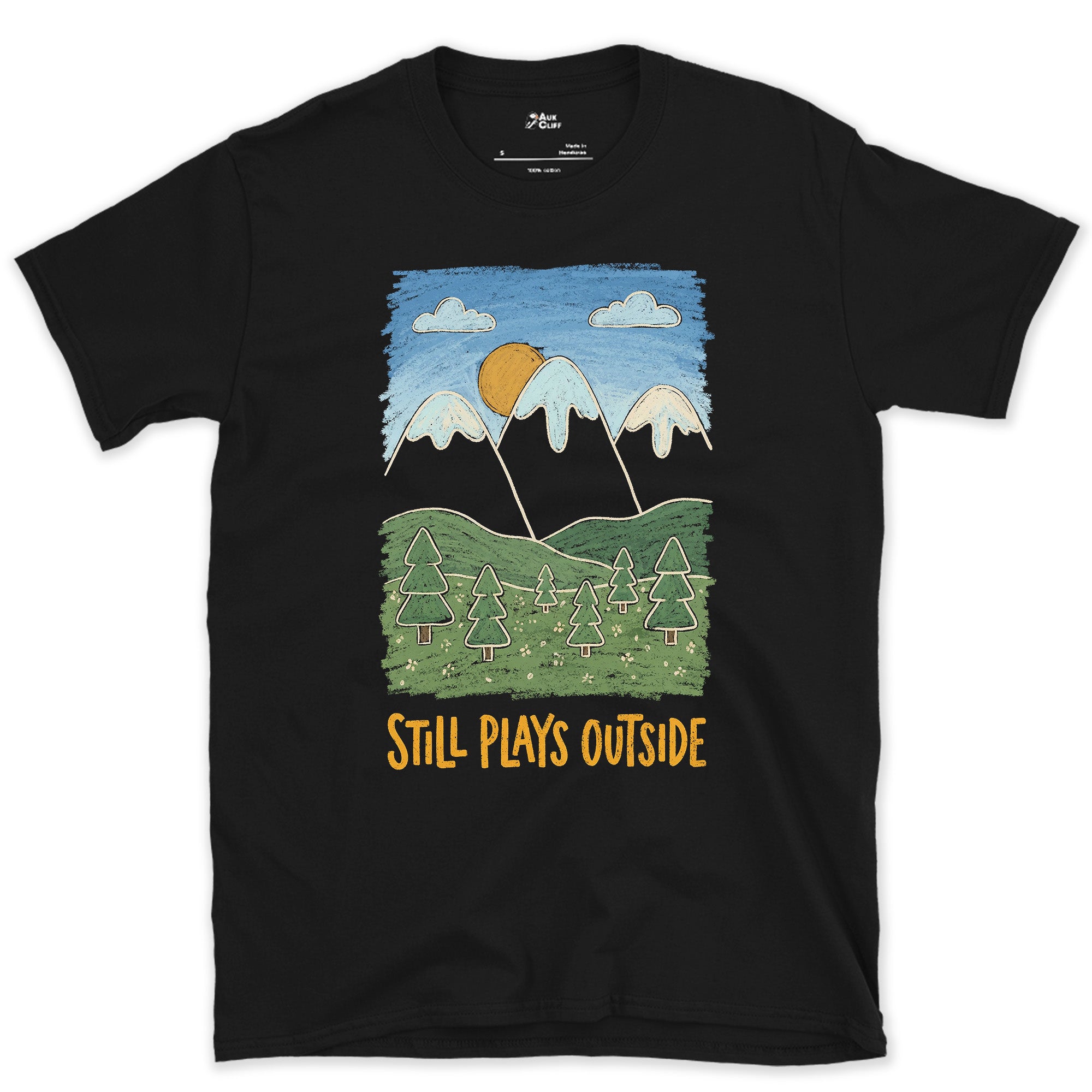 Better Walked Than Driven Past, Mountain Valley design on a Black Gildan Softstyle t-shirt
