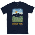 Better Walked Than Driven Past, Mountain Valley design on a Navy Gildan Softstyle t-shirt