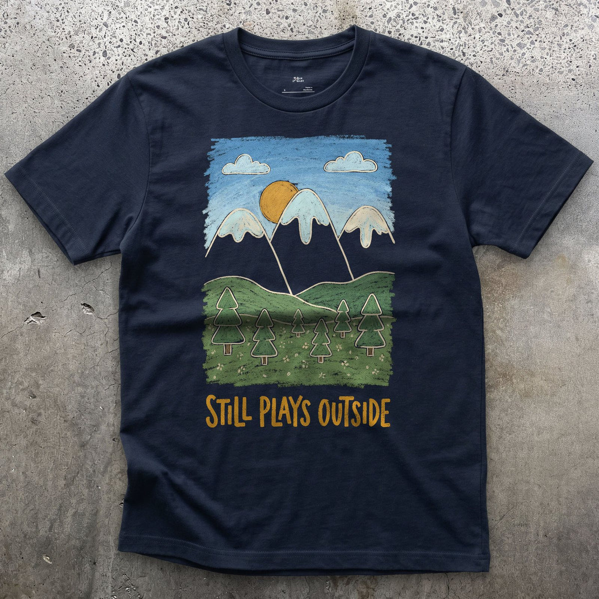 Better Walked Than Driven Past, Mountain Valley design on a Navy Gildan Softstyle t-shirt