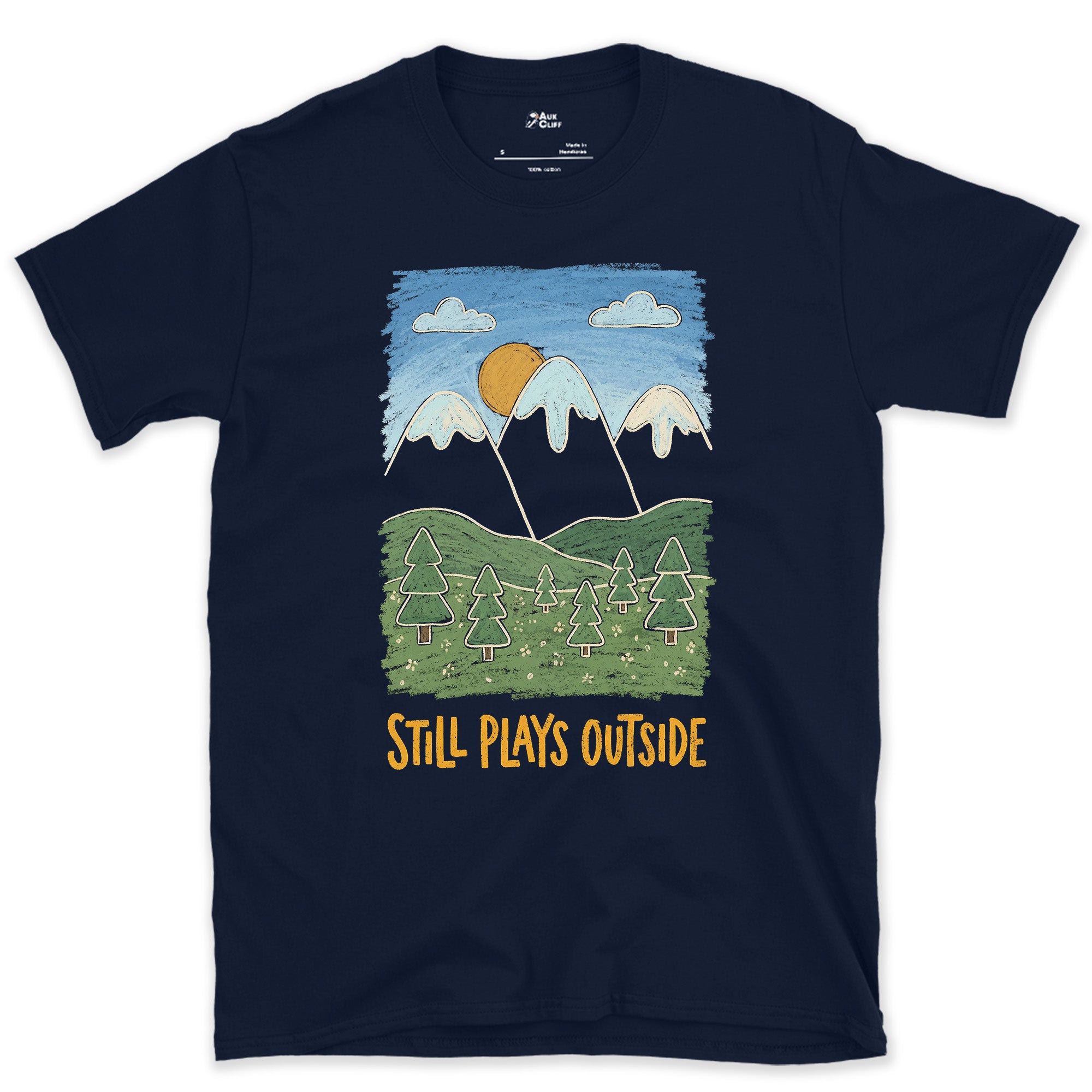 Better Walked Than Driven Past, Mountain Valley design on a Navy Gildan Softstyle t-shirt