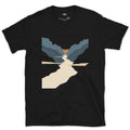Gold Light Through the Mountain Gap design on a Black Gildan Softstyle t-shirt