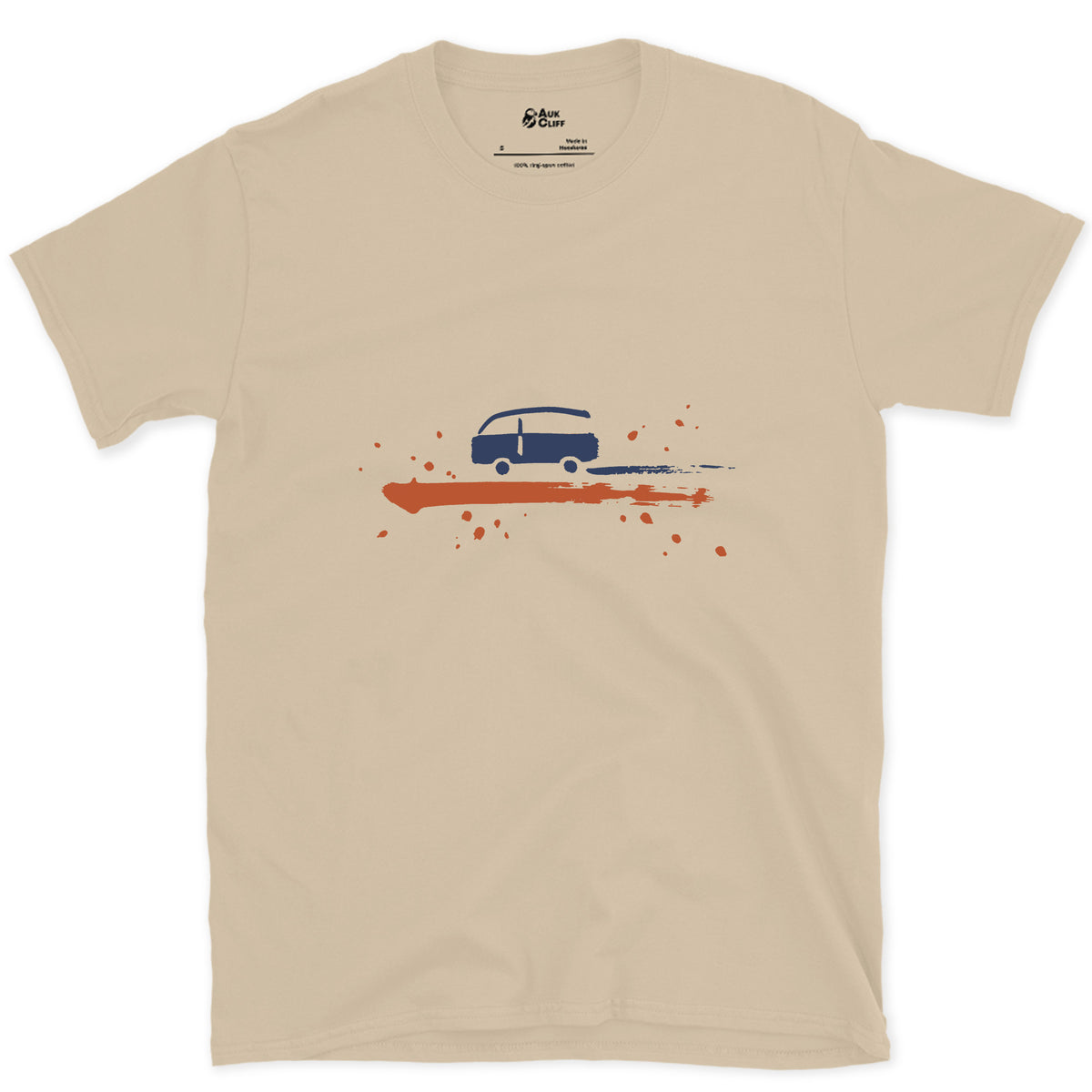 Van, End of the Track design on a Sand Gildan Softstyle t-shirt
