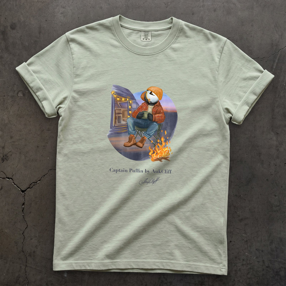 Captain Puffin Van Life Campfire on a Bay Comfort Colors t-shirt