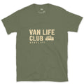Van Life Club Flush Left for a Corner design on a Military Green Gildan Softstyle t-shirt
