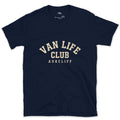Van Life Club, Nothing But the Lettering Itself design on a Navy Gildan Softstyle t-shirt