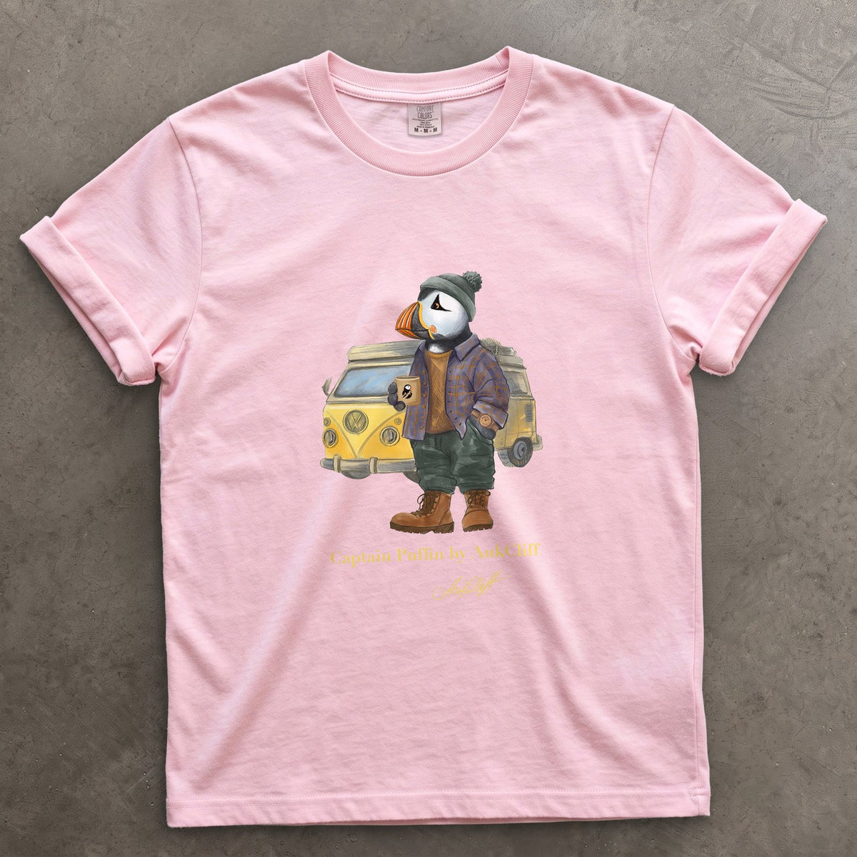 Captain Puffin Van Life on a Blossom Comfort Colors t-shirt