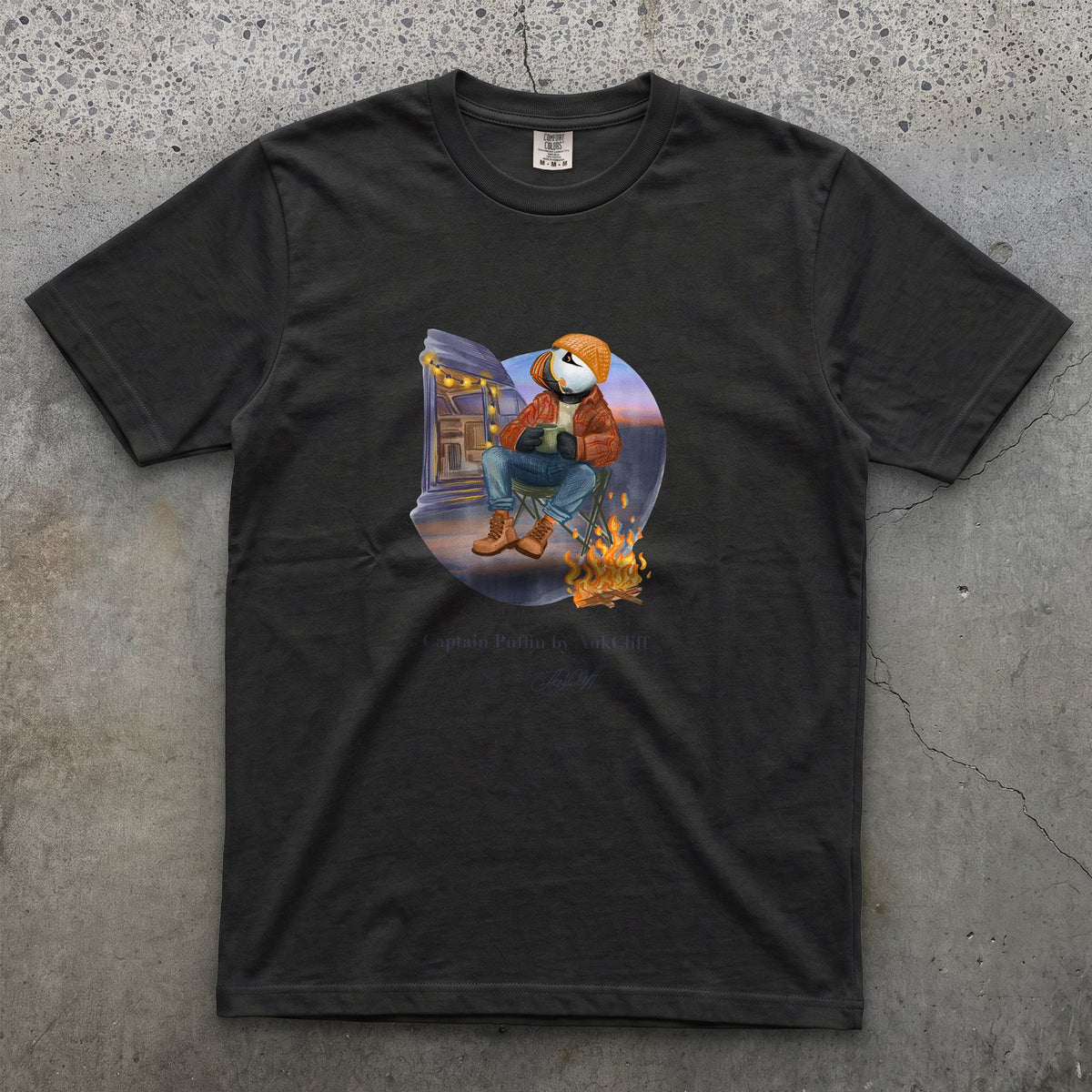 Captain Puffin Van Life Campfire T-Shirt