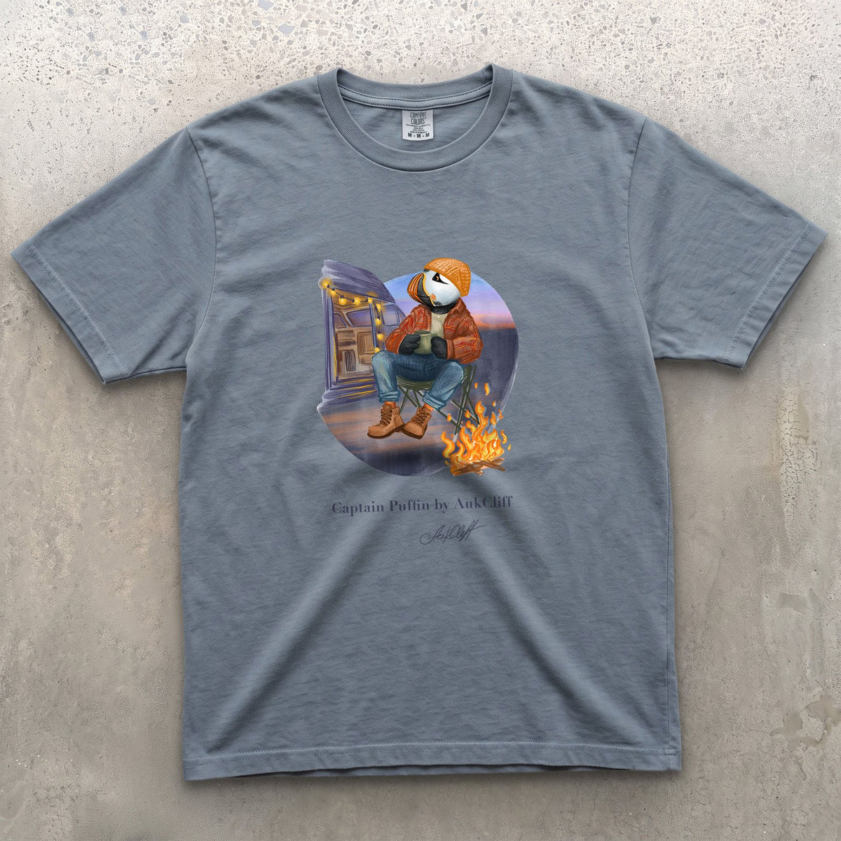 Captain Puffin Van Life Campfire T-Shirt