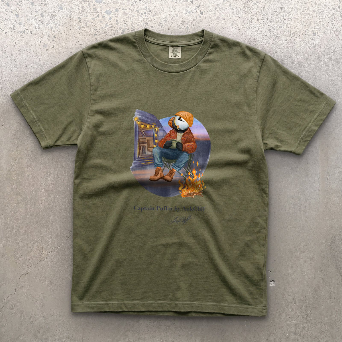 Captain Puffin Van Life Campfire T-Shirt